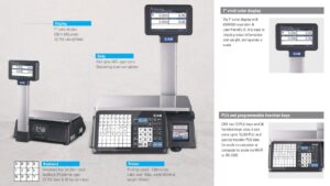 CAS CN1 Label Printing Scale with dual display and integrated thermal printer for grocery stores and butcher shops.