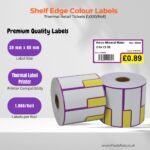 Shelf edge thermal colour label in purple-yellow