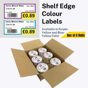 Shelf Edge Colour Labels – 38x80mm Thermal Retail Tickets (Box of 6 Rolls)